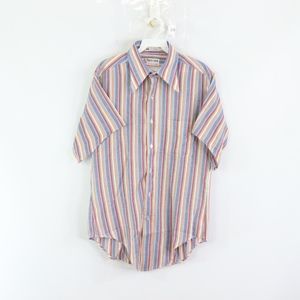 70s Sero Shirtmakers Mens Medium Striped Shirt Red